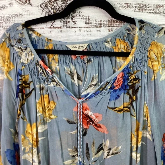 💙Lucky Brand - Floral, Botanical Sheer Blouse - Picture 6 of 10